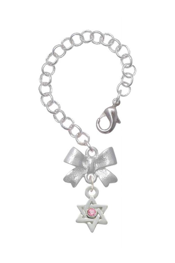 Silvertone Mini Star of David with Pink Crystal - Silvertone Bow Charm Accessory for Tumblers and Thermal Cups