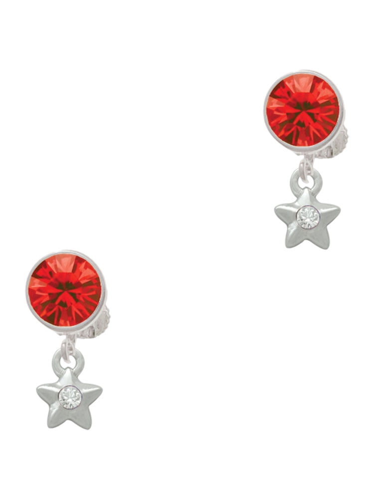 Delight Jewelry Silvertone Mini Star with Clear Crystal Red Crystal Clip on Earrings