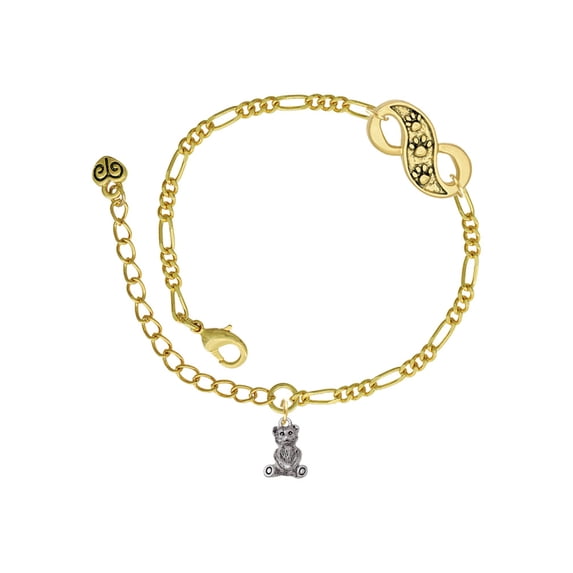 Delight Jewelry Silvertone Mini Teddy Bear Gold-tone Paw Infinity Link Chain Bracelet, 6"+2" Extender