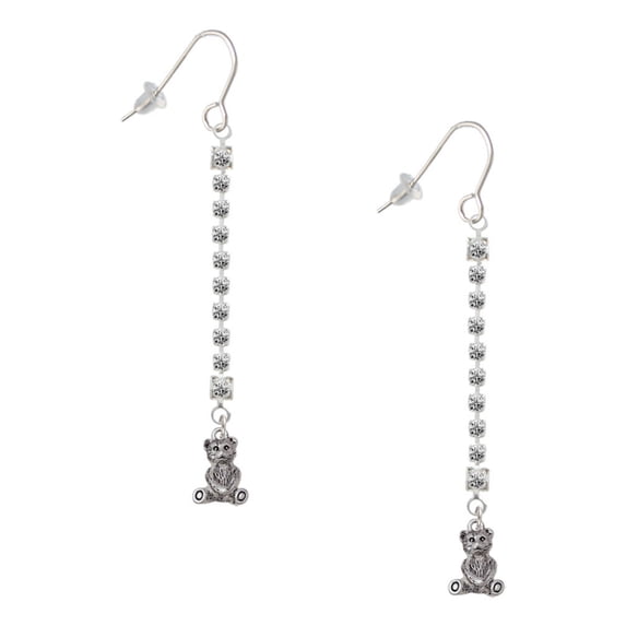 Delight Jewelry Silvertone Mini Teddy Bear - Silver-tone Long Sparkle Dangle French Earrings