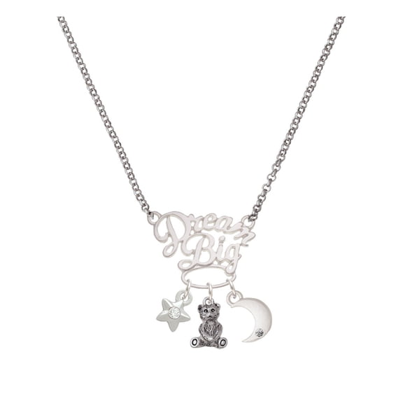 Delight Jewelry Silvertone Mini Teddy Bear Silvertone Dream Big Pendant Necklace, 25"