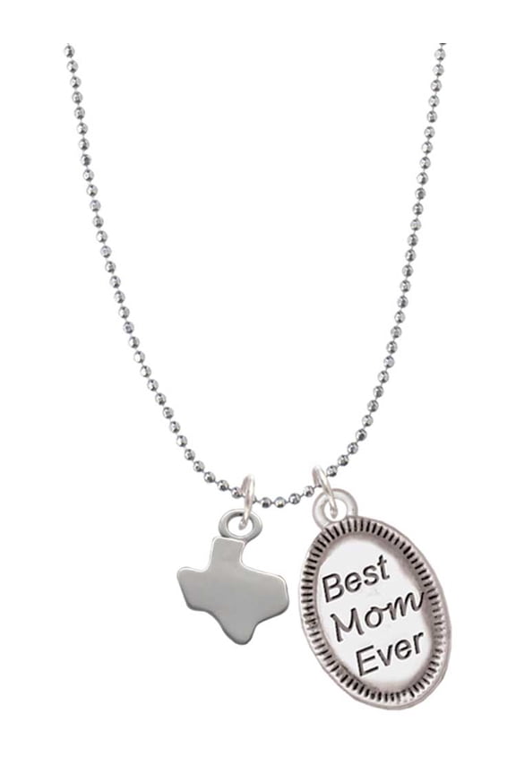 Silvertone Mini Texas Best Mom Ever Charm Necklace