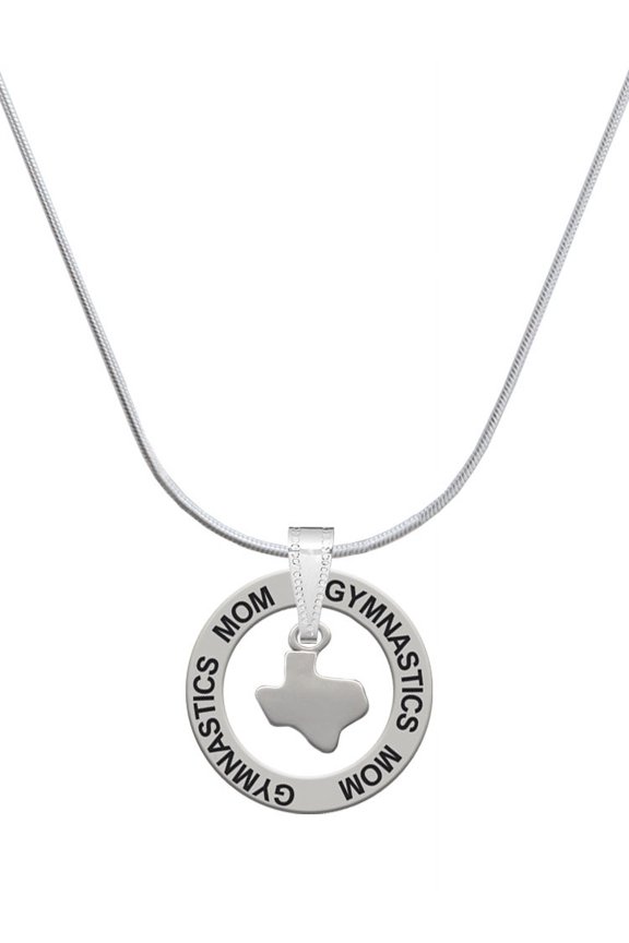 Silvertone Mini Texas Gymnastics Mom Ring Charm Necklace, 18"