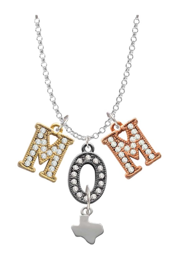 Silvertone Mini Texas Multi-Colored Crystal Mom Charm Necklace