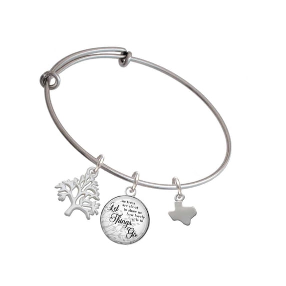 Delight Jewelry Silvertone Mini Texas Silvertone Let Things Go Tree Charm Bangle Bracelet