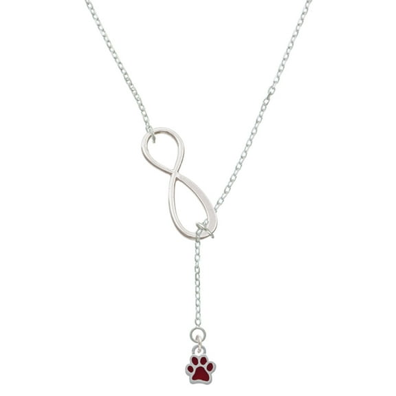 Delight Jewelry Silvertone Mini Translucent Maroon Paw Silver tone Elegant Infinity Lariat Necklace