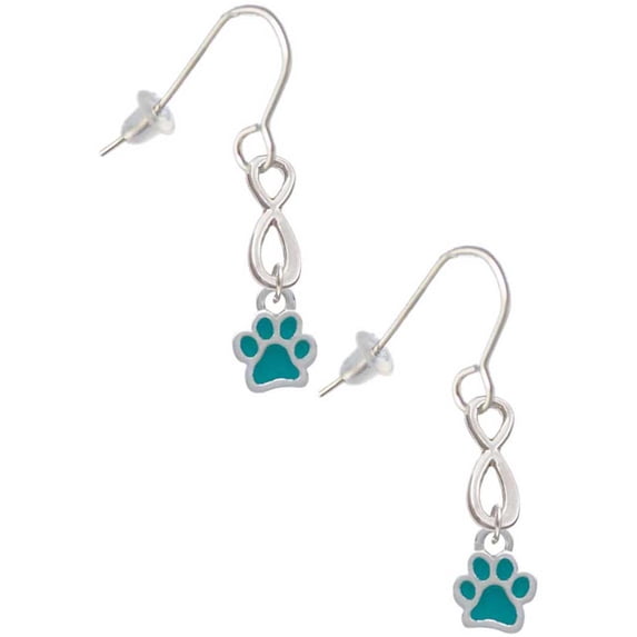 Delight Jewelry Silvertone Mini Translucent Teal Paw Silver tone Infinity French Earrings