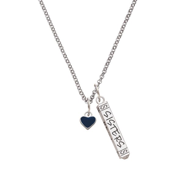 Delight Jewelry Silvertone Mini Two Sided Blue Heart Silvertone Sisters Best Friends Forever Bar Charm Necklace, 23"