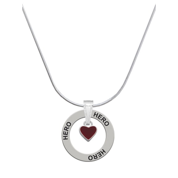 Delight Jewelry Silvertone Mini Two Sided Maroon Heart Hero Ring Charm Necklace, 18"
