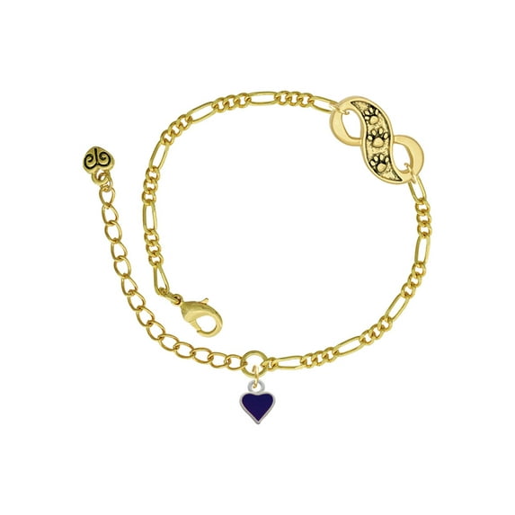 Delight Jewelry Silvertone Mini Two Sided Purple Heart Gold-tone Paw Infinity Link Chain Bracelet, 6"+2" Extender