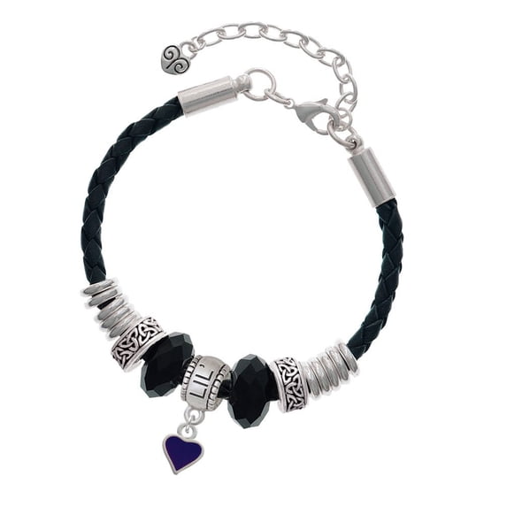 Delight Jewelry Silvertone Mini Two Sided Purple Heart Middle Sister Celtic Knot Leather Bead Bracelet, 7"+2" Extender