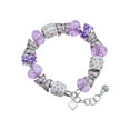 thumbnail image 1 of Delight Jewelry Silvertone Mini Two Sided White Heart Purple Butterfly Bead Charm Bracelet, 7"+1" Extender, 1 of 1