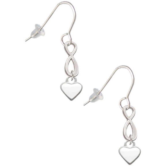 Delight Jewelry Silvertone Mini Two Sided White Heart Silver tone Infinity French Earrings