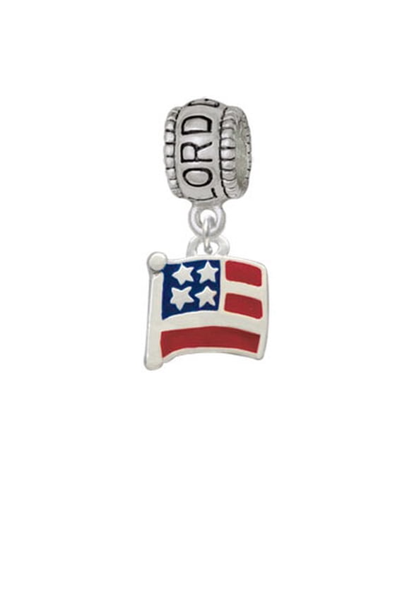 Silvertone Mini USA Flag Lord Guide Me Charm Bead