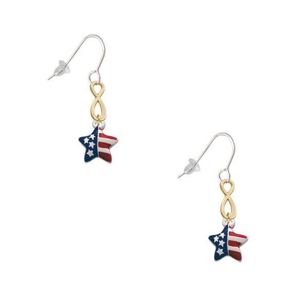 Delight Jewelry Silvertone Mini USA Patriotic Star Gold Tone Infinity French Earrings