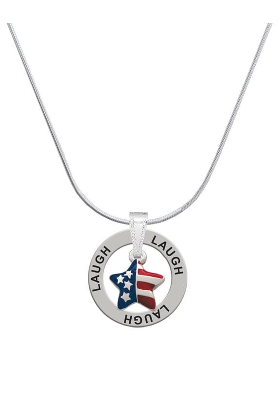 Silvertone Mini USA Patriotic Star Laugh Ring Charm Necklace, 18"