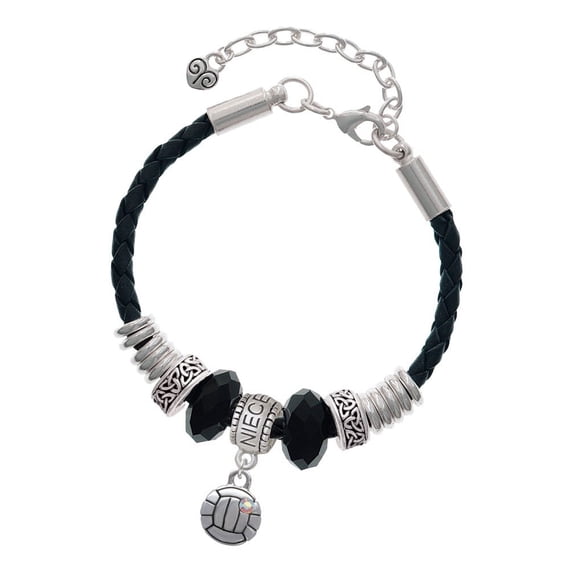 Delight Jewelry Silvertone Mini Volleyball/Water polo Niece Celtic Knot Leather Bead Bracelet, 7"+2" Extender