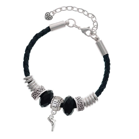 Delight Jewelry Silvertone Mini Whale Lil Sister Celtic Knot Leather Bead Bracelet, 7"+2" Extender