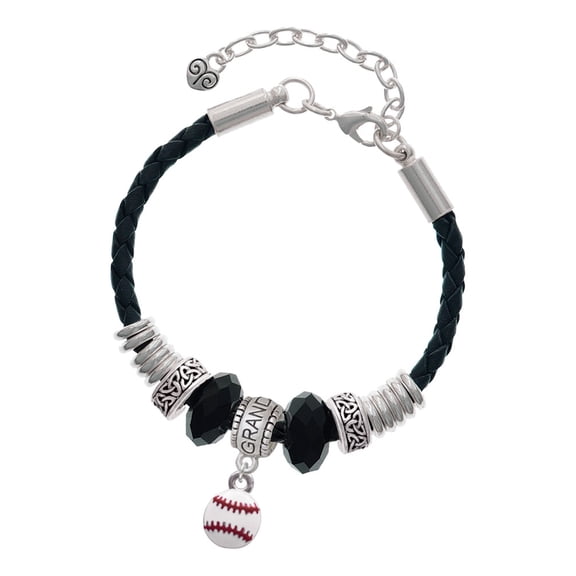 Delight Jewelry Silvertone Mini White Baseball - Granddaughter Celtic Knot Leather Bead Bracelet, 7"+2" Extender