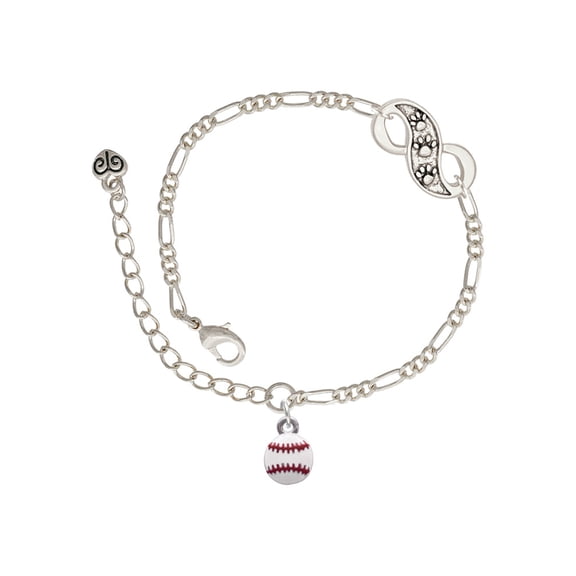 Delight Jewelry Silvertone Mini White Baseball - Silver-tone Paw Infinity Link Chain Bracelet, 6"+2" Extender