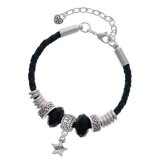 Delight Jewelry Silvertone Mini ''Wish'' Star Grandmother Celtic Knot Leather Bead Bracelet, 7"+2" Extender