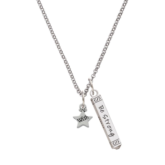 Delight Jewelry Silvertone Mini ''Wish'' Star Silvertone Be Strong and Courageous Bar Charm Necklace, 23"