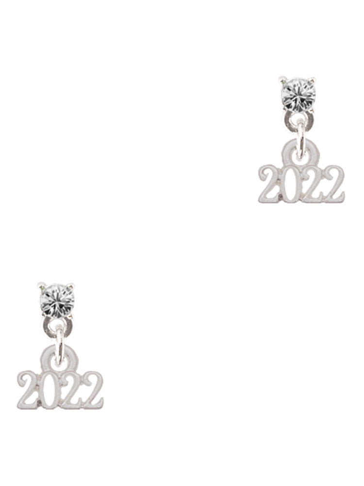 Delight Jewelry Silvertone Mini Year 2022 Clear Crystal Post Earrings