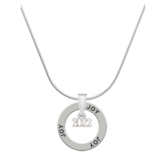 Delight Jewelry Silvertone Mini Year 2022 Joy Ring Charm Necklace, 18"