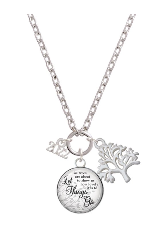 Silvertone Mini Year 2022 Let Things Go Fall Zoey Charm Necklace, 28"