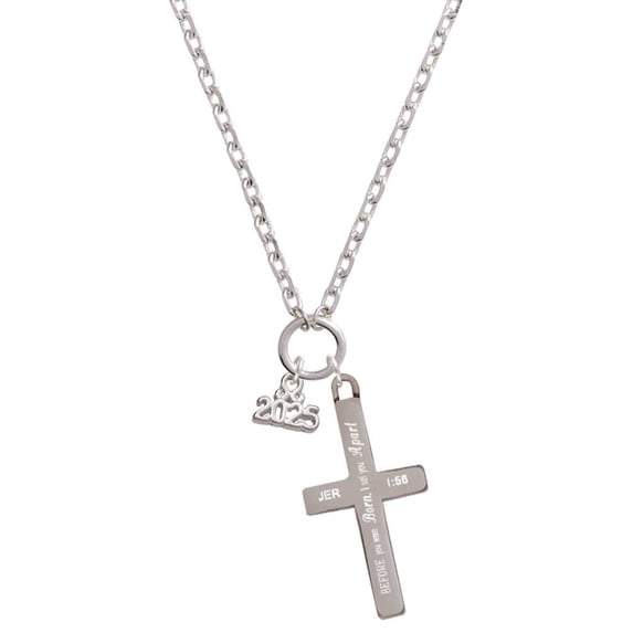 Delight Jewelry Silvertone Mini Year 2025 I Set You Apart Engraved Cross Zoey Necklace, 28"