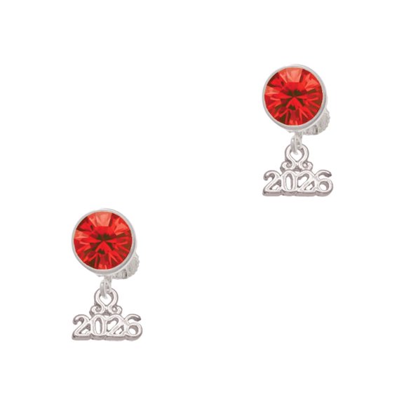 Delight Jewelry Silvertone Mini Year 2026 Red Crystal Clip on Earrings