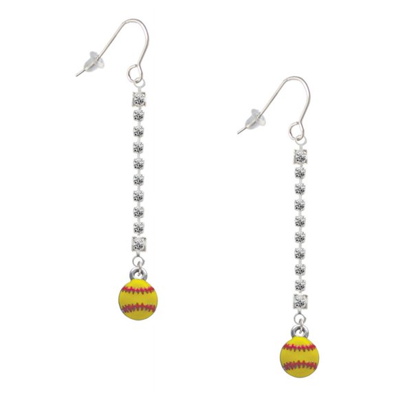 Delight Jewelry Silvertone Mini Yellow Softball - Silver-tone Long Sparkle Dangle French Earrings