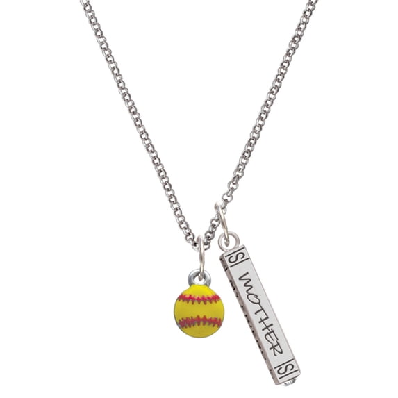 Delight Jewelry Silvertone Mini Yellow Softball - Silvertone Mother Daughter Bar Charm Necklace, 23"