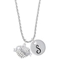 thumbnail image 1 of Delight Jewelry Silvertone Mom Banner on Clear Crystal Heart Silvertone Script Initial Disc - S - Charm Necklace, 20"+3", 1 of 4