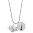 thumbnail image 1 of Delight Jewelry Silvertone Mom Banner on Clear Crystal Heart Silvertone Script Initial Disc - T - Charm Necklace, 20"+3", 1 of 4