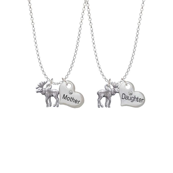 Delight Jewelry Silvertone Moose Mother & Daughter Heart Necklaces (Set of 2), 19"+2"