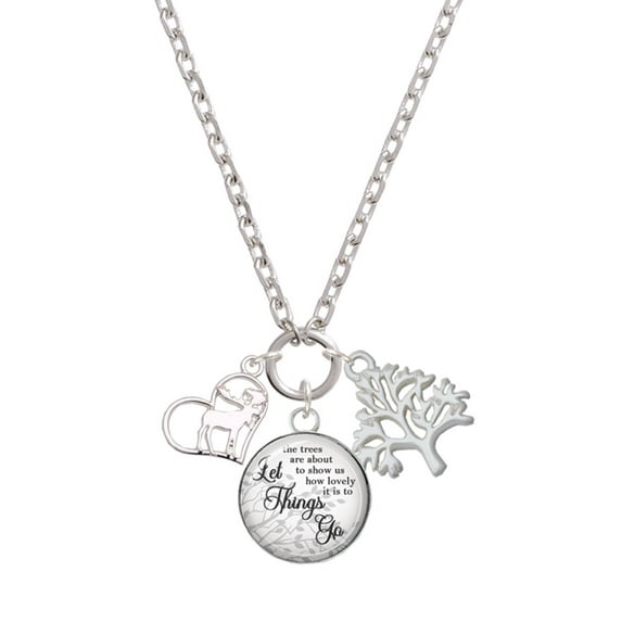 Delight Jewelry Silvertone Moose in Heart - Let Things Go Fall Zoey Charm Necklace, 28"