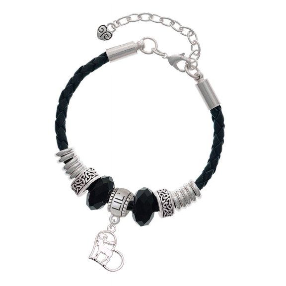 Delight Jewelry Silvertone Moose in Heart - Middle Sister Celtic Knot Leather Bead Bracelet, 7"+2" Extender