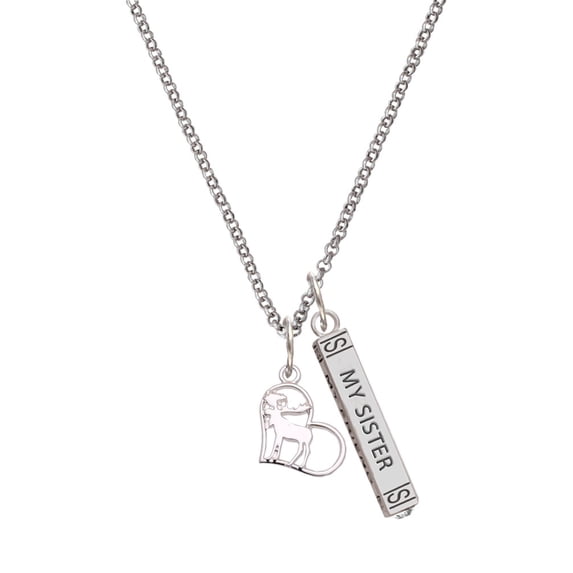 Delight Jewelry Silvertone Moose in Heart - Silvertone Always My Sister Bar Charm Necklace, 23"