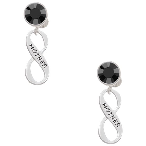 Delight Jewelry Silvertone Mother Infinity Sign Black Crystal Clip on Earrings