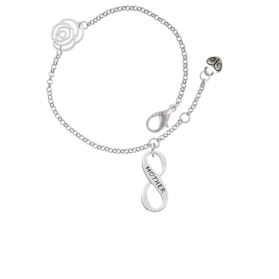 Delight Jewelry Silvertone Mother Infinity Sign Silver-tone Rose Link Chain Bracelet, 6.25"+1.75" Extender