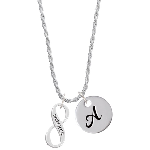 Delight Jewelry Silvertone Mother Infinity Sign Silvertone Script Initial Disc - A - Charm Necklace, 20"+3"