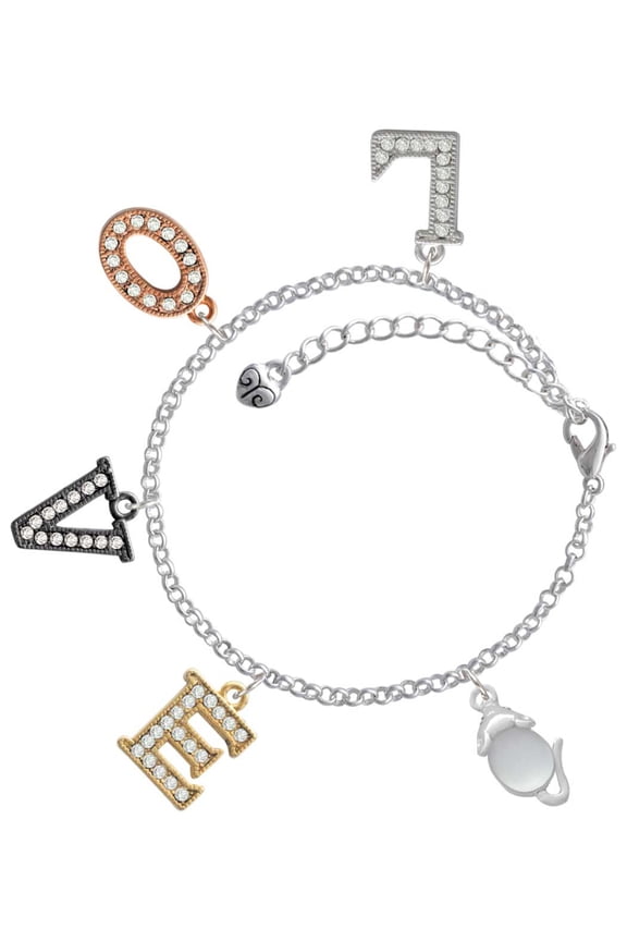 Silvertone Mouse with Clear Resin Body Multi-Colored Crystal Love Charm Bracelet