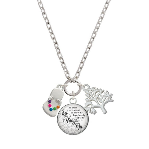Delight Jewelry Silvertone Multicolored Flip Flop Let Things Go Fall Zoey Charm Necklace, 28"