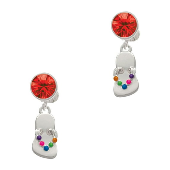 Delight Jewelry Silvertone Multicolored Flip Flop Red Crystal Clip on Earrings