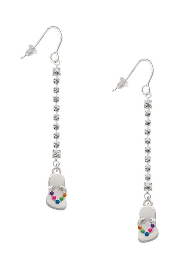 Silvertone Multicolored Flip Flop - Silver-tone Long Sparkle Dangle French Earrings