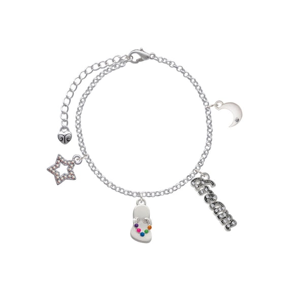Delight Jewelry Silvertone Multicolored Flip Flop Silvertone Dream Big Charm Bracelet, 7.5+2" Extender