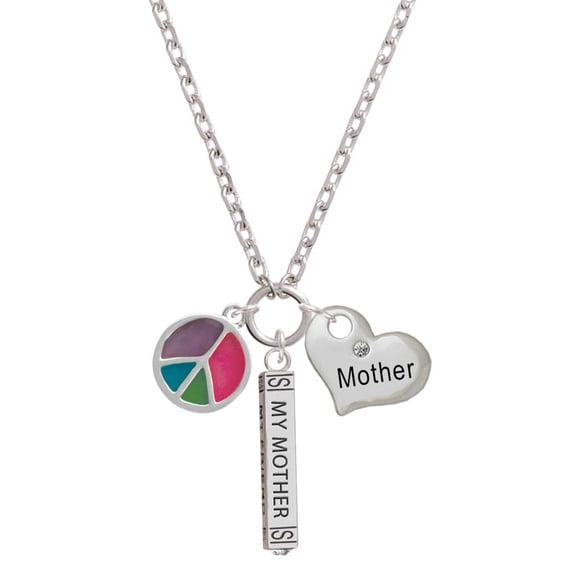 Delight Jewelry Silvertone Multicolored Peace Sign Always My Mother Bar Zoe Necklace