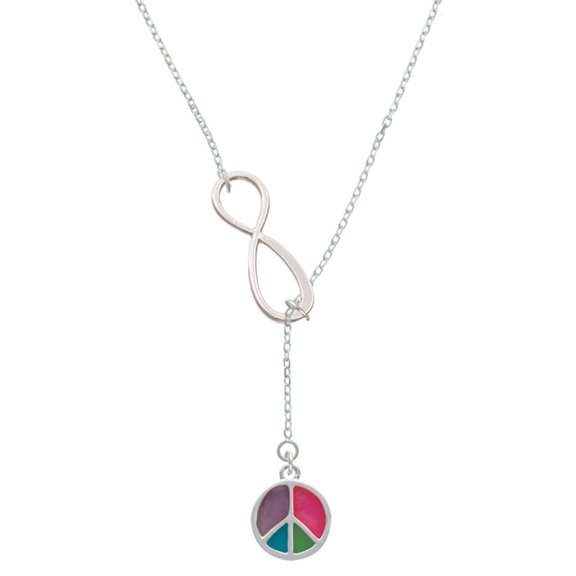 Delight Jewelry Silvertone Multicolored Peace Sign Silver tone Elegant Infinity Lariat Necklace