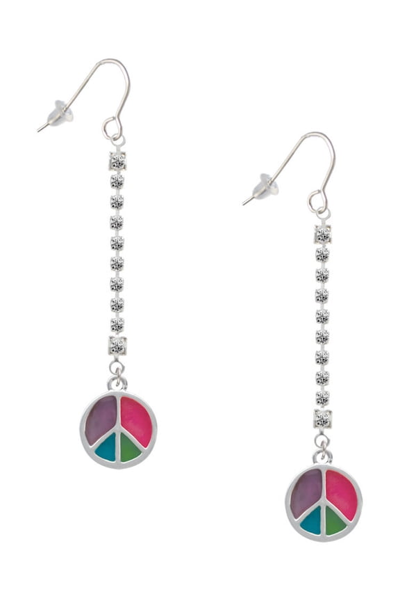 Silvertone Multicolored Peace Sign - Silver-tone Long Sparkle Dangle French Earrings